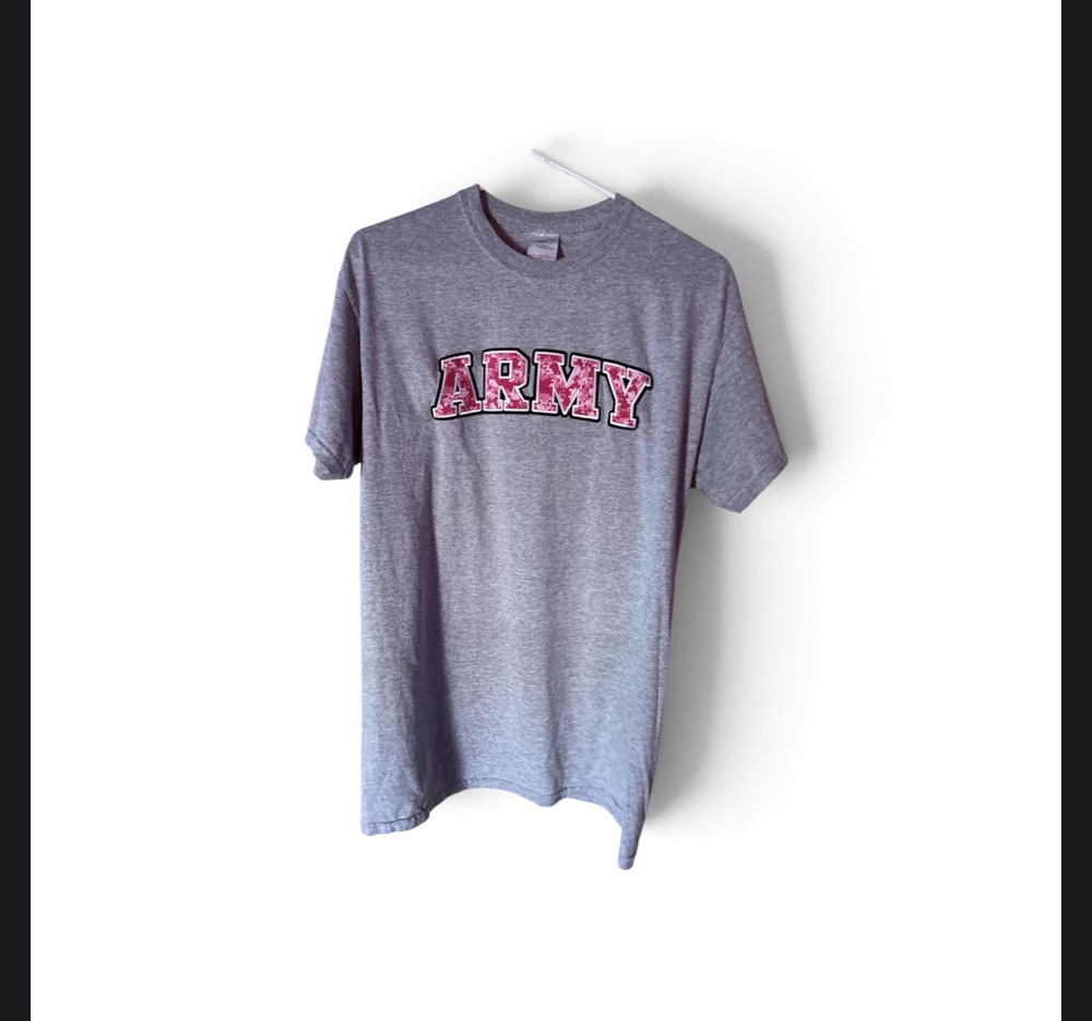 US Army Military Physical Fitness T-Shirt Heather Grey Pink Camo Size M